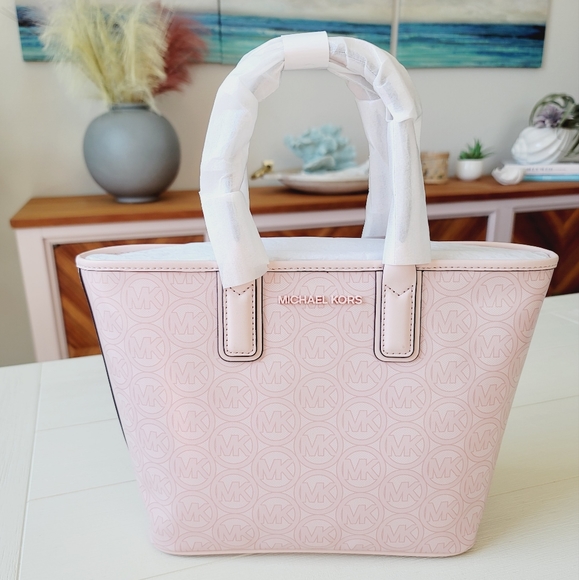 🆕️ Michael Kors Jodie Small Logo Jacquard Tote Bag In Powder Blush - Picture 5 of 12